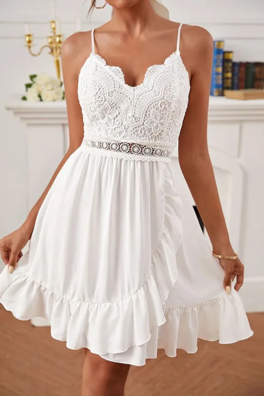 White A Line Spaghetti Straps Graduation Dress sold by Zapaka