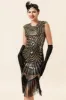 Black and Golden Cap Sleeves Sequined Fringes 1920s Gatsby Flapper Party Dress with 20s Accessories Set sold by Zapaka