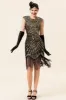 Black and Golden Cap Sleeves Sequined Fringes 1920s Gatsby Flapper Party Dress with 20s Accessories Set sold by Zapaka