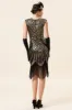 Black and Golden Cap Sleeves Sequined Fringes 1920s Gatsby Flapper Party Dress with 20s Accessories Set sold by Zapaka