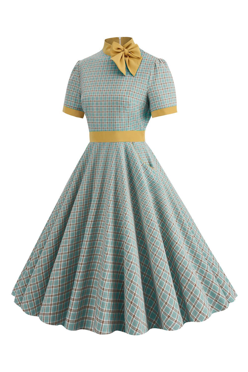 Plaid Green Swing 1950s Dress with Bow sold by Zapaka product image thumbnail 3