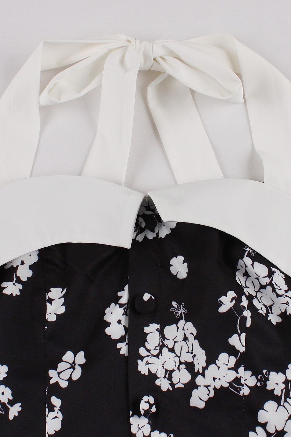 Halter Flower Printed Black 1950 Dress with Button sold by Zapaka product image thumbnail 4