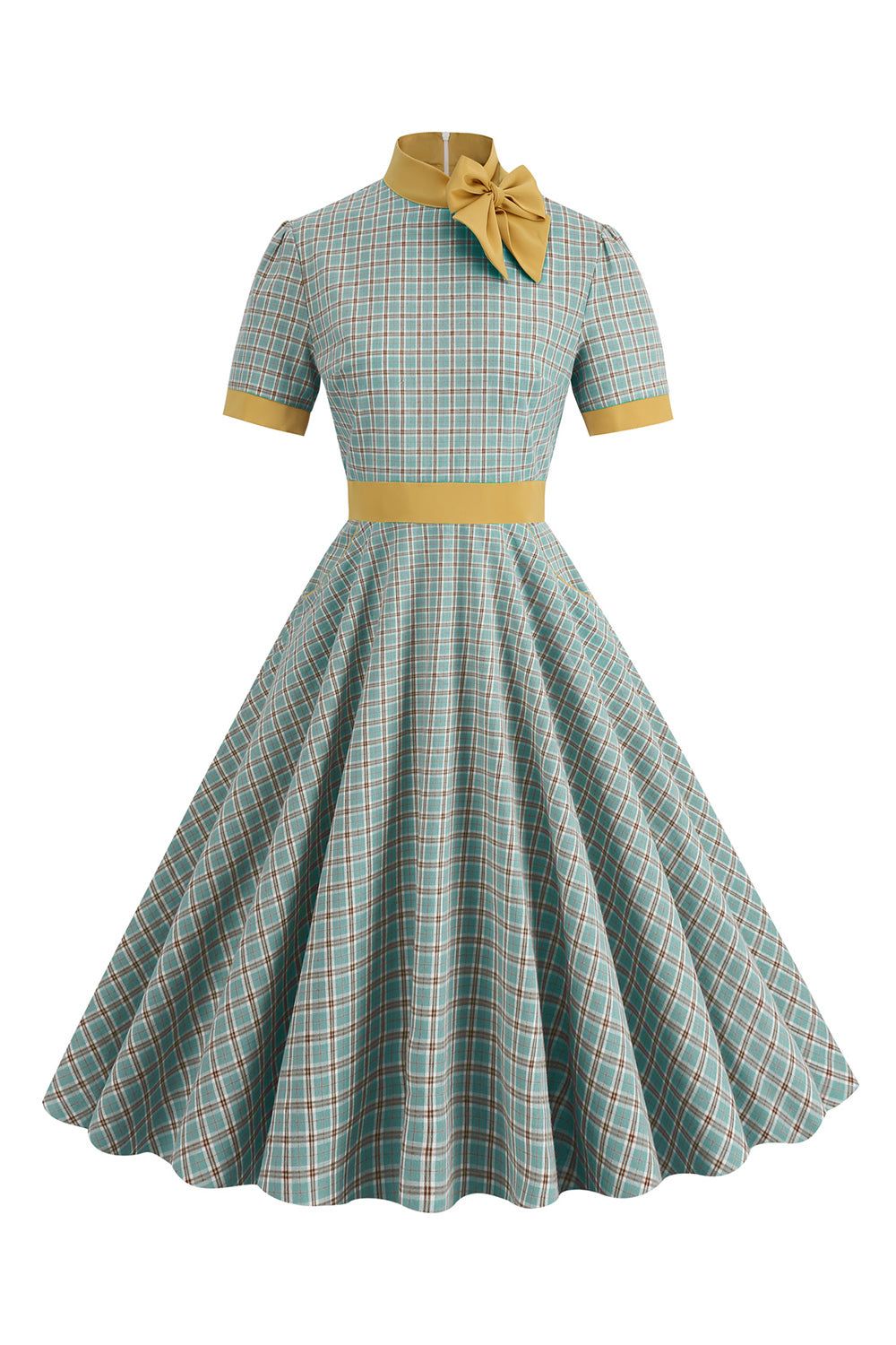 Plaid Green Swing 1950s Dress with Bow sold by Zapaka