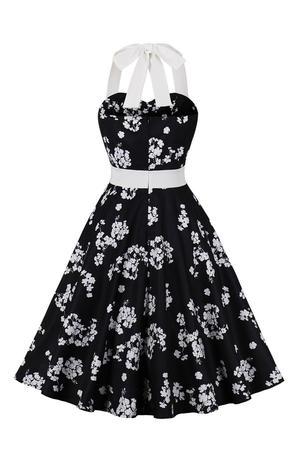 Halter Flower Printed Black 1950 Dress with Button sold by Zapaka product image thumbnail 2