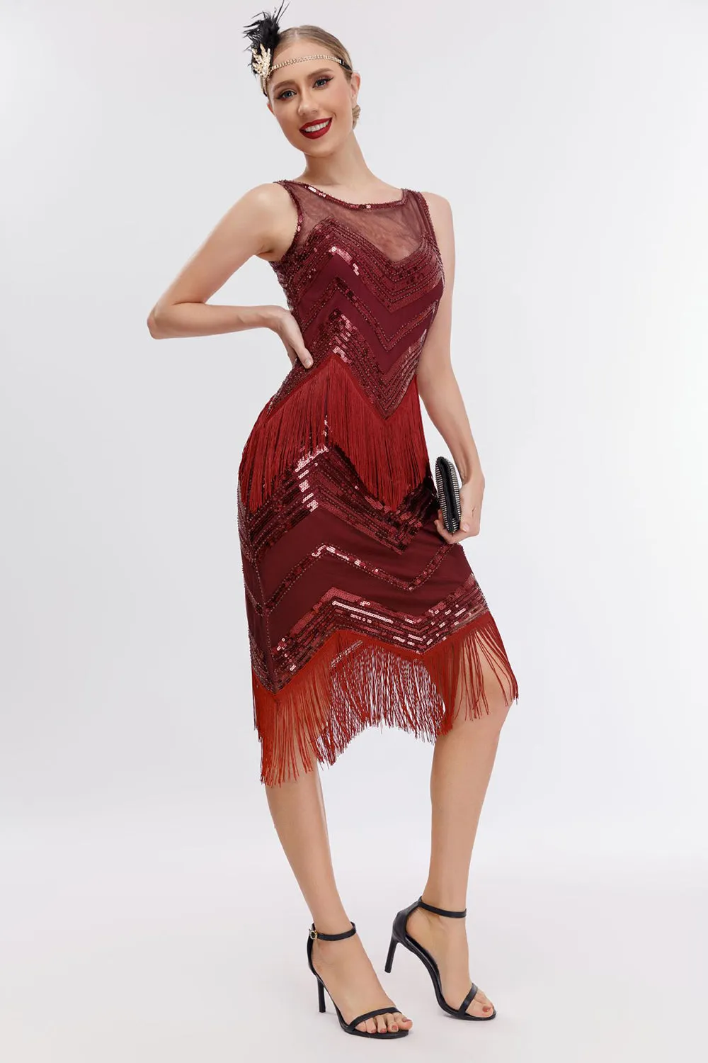 Fringes Red Sparkly 1920s Dress with Accessories Set sold by Zapaka product image thumbnail 5