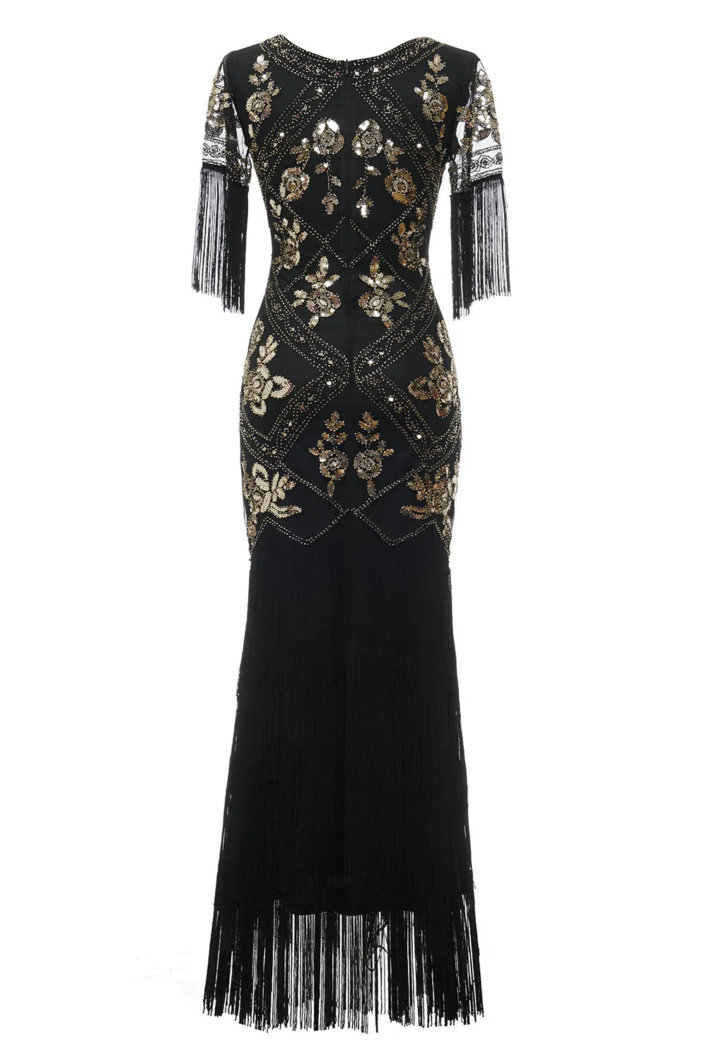 V Neck Black Long 1920s Flapper Dress with Sequins and Fringes sold by Zapaka product image thumbnail 2