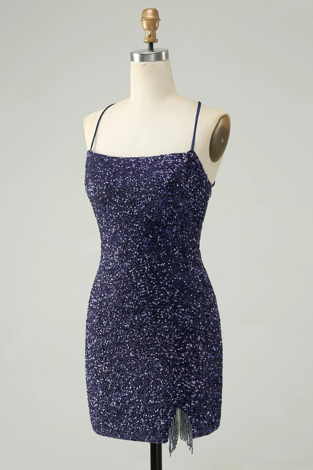 Sparkly Navy Sequins Tight Short Homecoming Dress With Fringes sold by Zapaka product image thumbnail 3