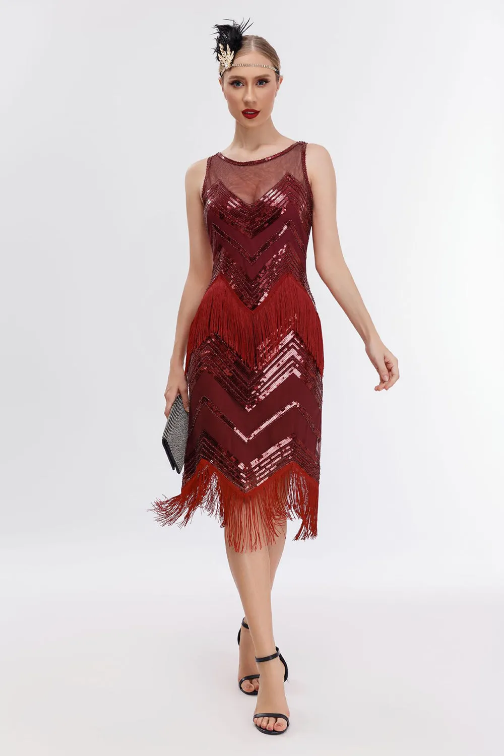 Fringes Red Sparkly 1920s Dress with Accessories Set sold by Zapaka product image thumbnail 4
