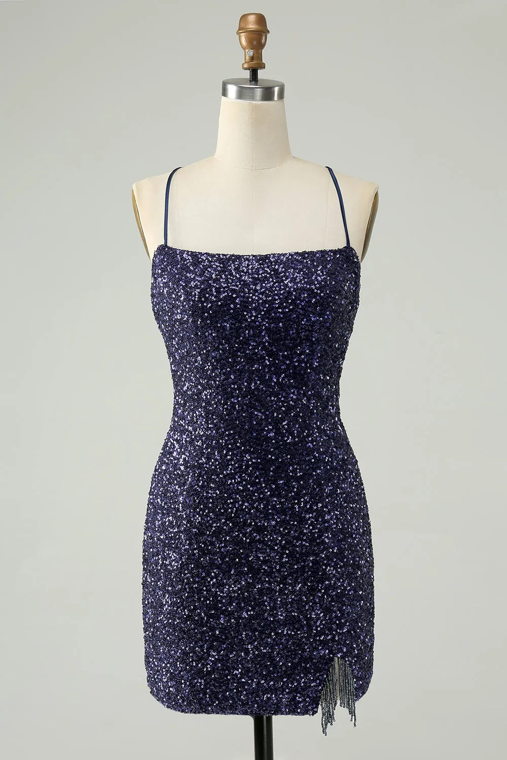 Sparkly Navy Sequins Tight Short Homecoming Dress With Fringes sold by Zapaka