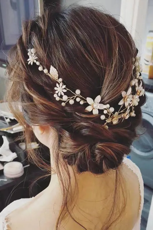 Pearl Hair Vine Gold Crystal Flower Bridal Hair Accessories sold by Zapaka