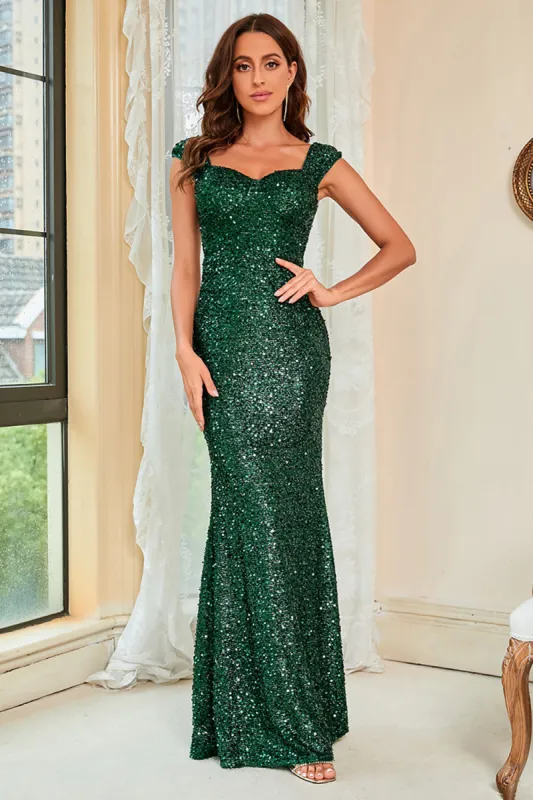 Dark Green Sequins Glitter Prom Dress sold by Zapaka
