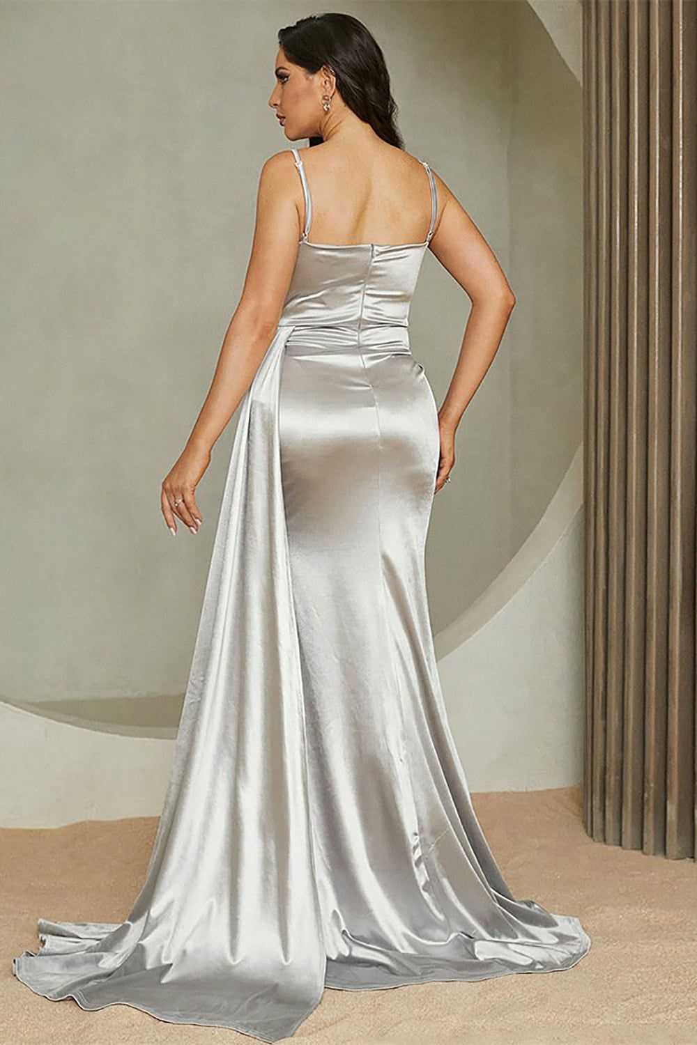Satin Spaghetti Straps Grey Prom Dress with Slit sold by Zapaka product image thumbnail 2