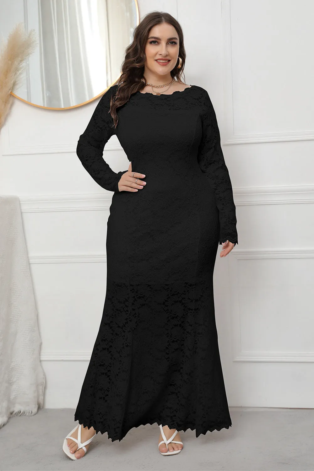 Plus Size Lace Black Long Sleeves Mother Of The Bride Dress sold by Zapaka