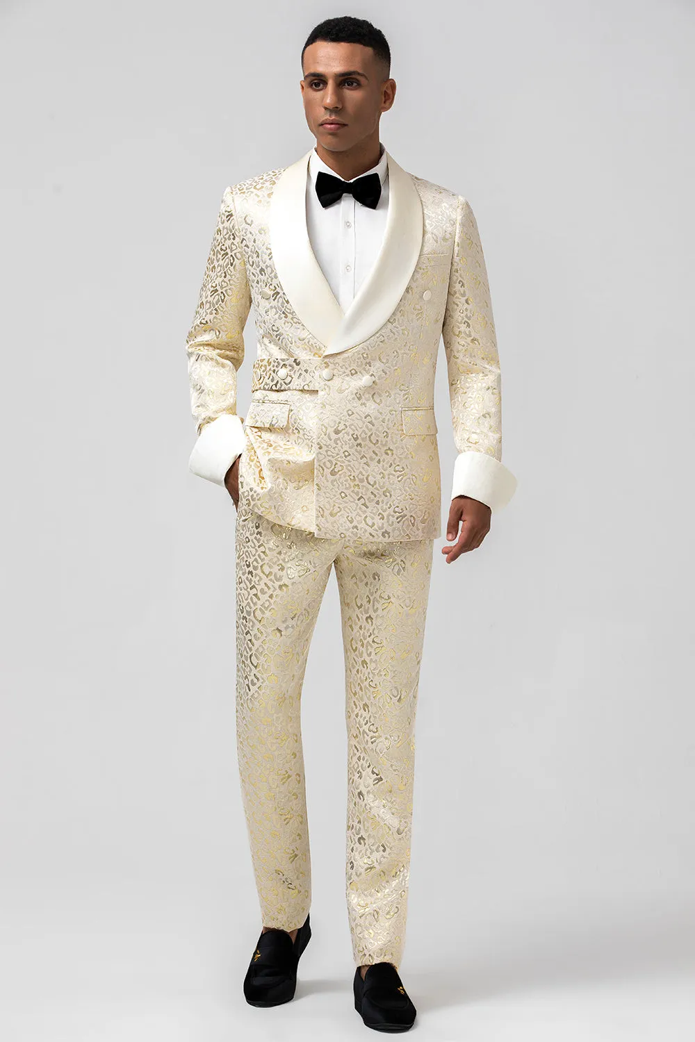 Glitter Champagne Shawl Lapel Jacquard 2 Piece Men's Prom Suits with Belt sold by Zapaka product image thumbnail 4