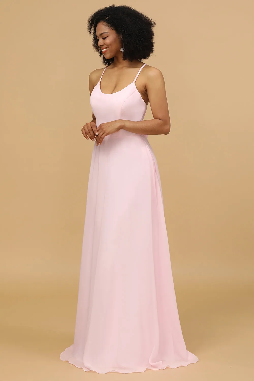 Spaghetti Straps Chiffon Pink Bridesmaid Dress sold by Zapaka product image thumbnail 3