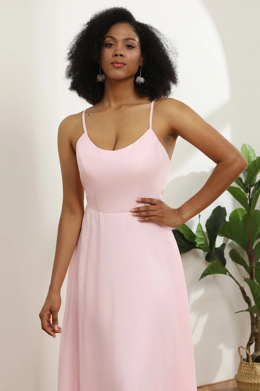 Spaghetti Straps Chiffon Pink Bridesmaid Dress sold by Zapaka product image thumbnail 5