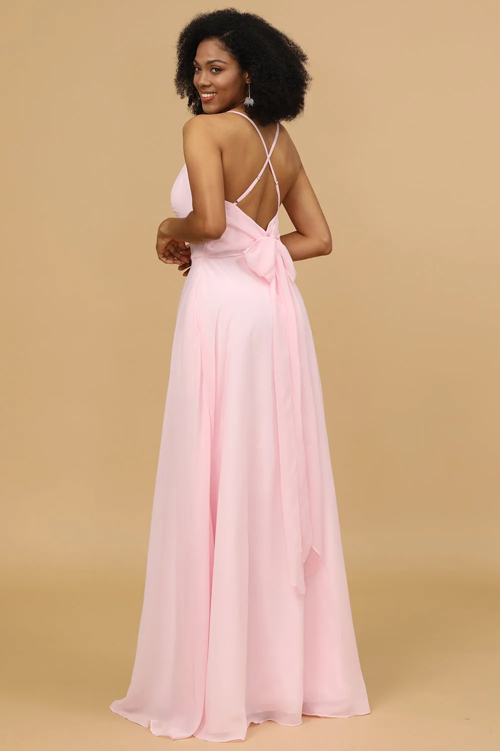 Spaghetti Straps Chiffon Pink Bridesmaid Dress sold by Zapaka product image thumbnail 2