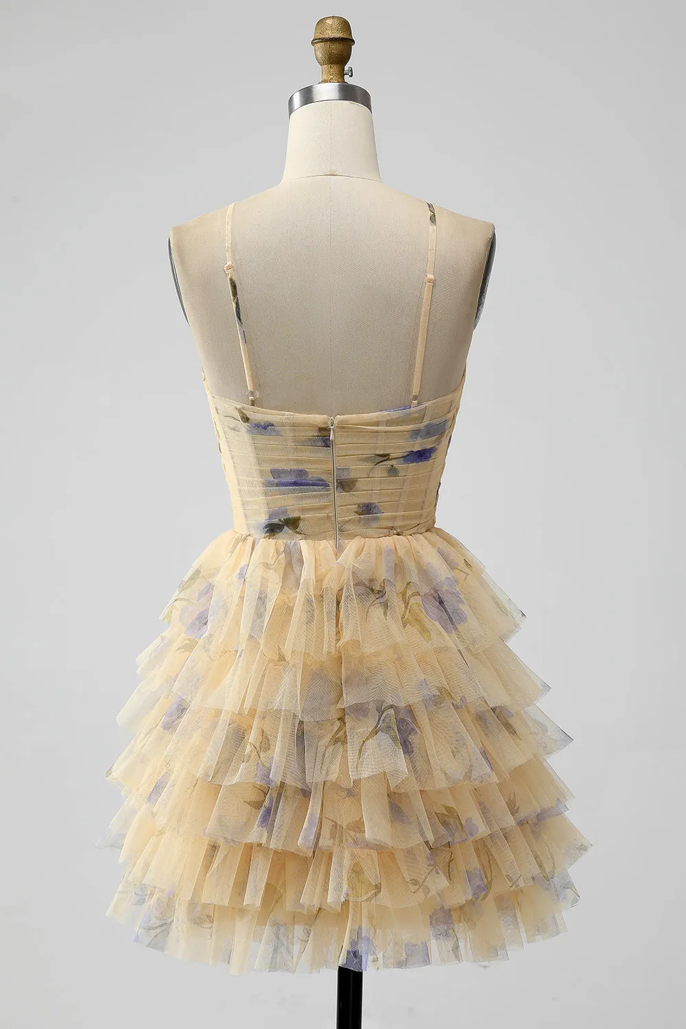 Yellow A Line Halter Tiered Short Tulle Homecoming Dress sold by Zapaka product image thumbnail 2