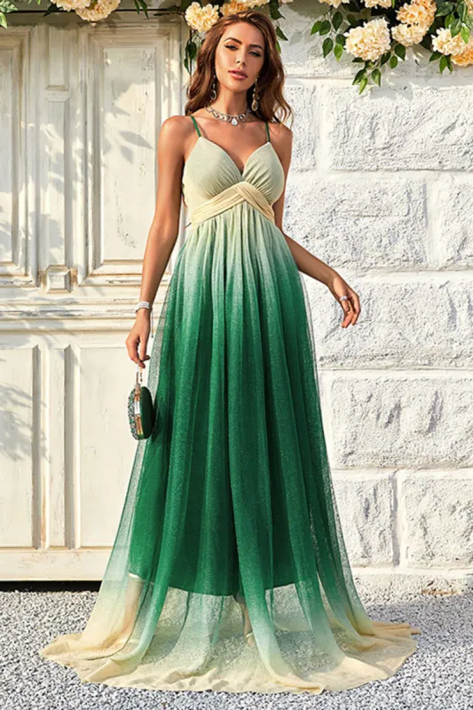 Green Gradient Spaghetti Straps A Line Prom Dress sold by Zapaka