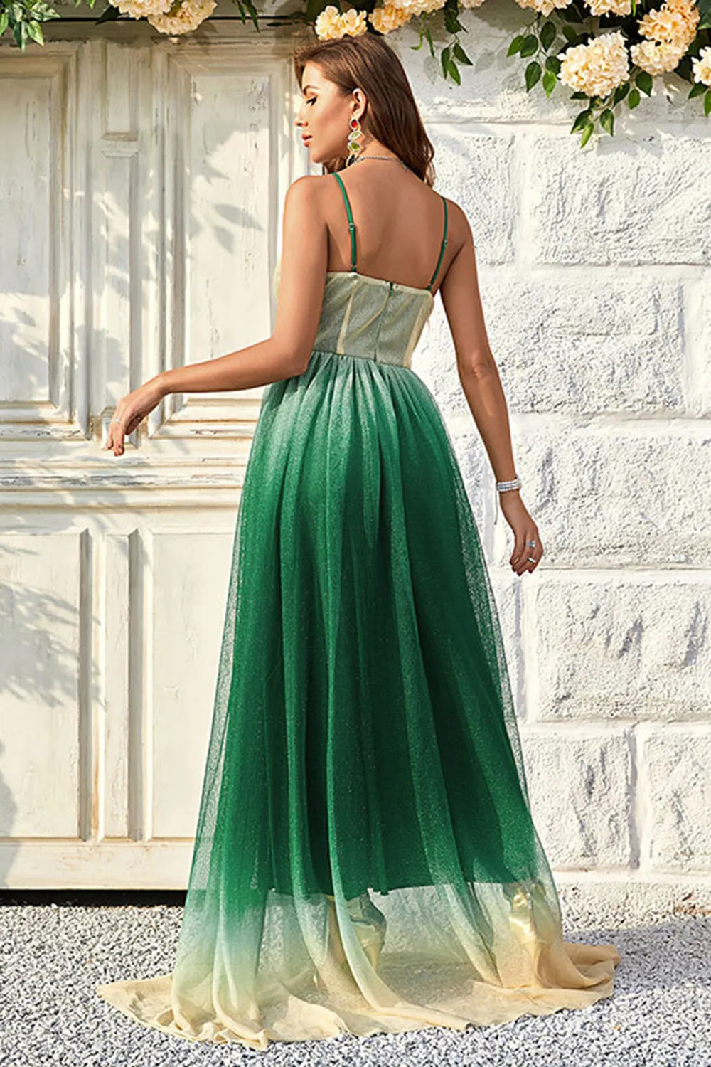 Green Gradient Spaghetti Straps A Line Prom Dress sold by Zapaka product image thumbnail 2