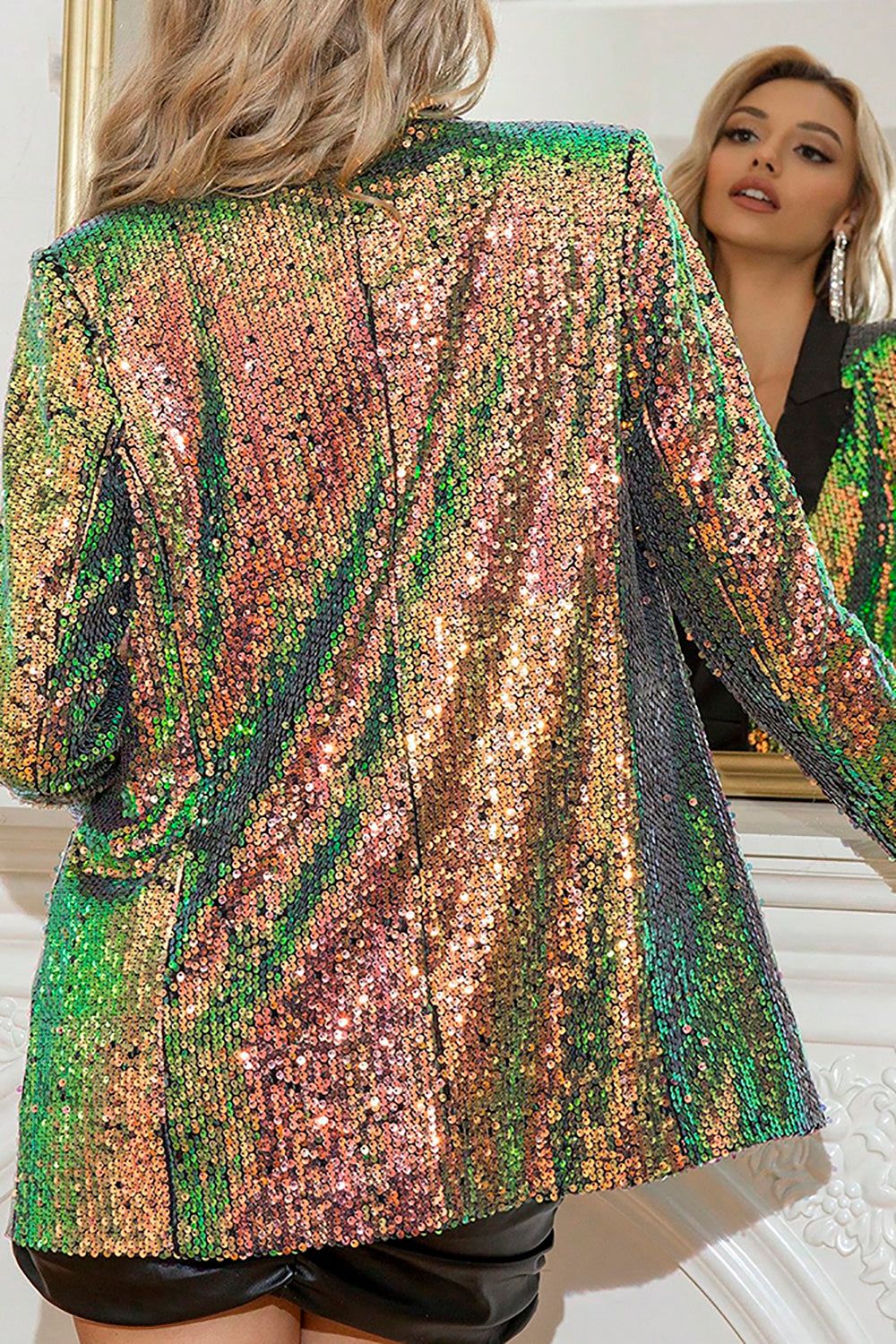 Sparkly Black Golden Sequins Peak Lapel Women Party Blazer sold by Zapaka product image thumbnail 2