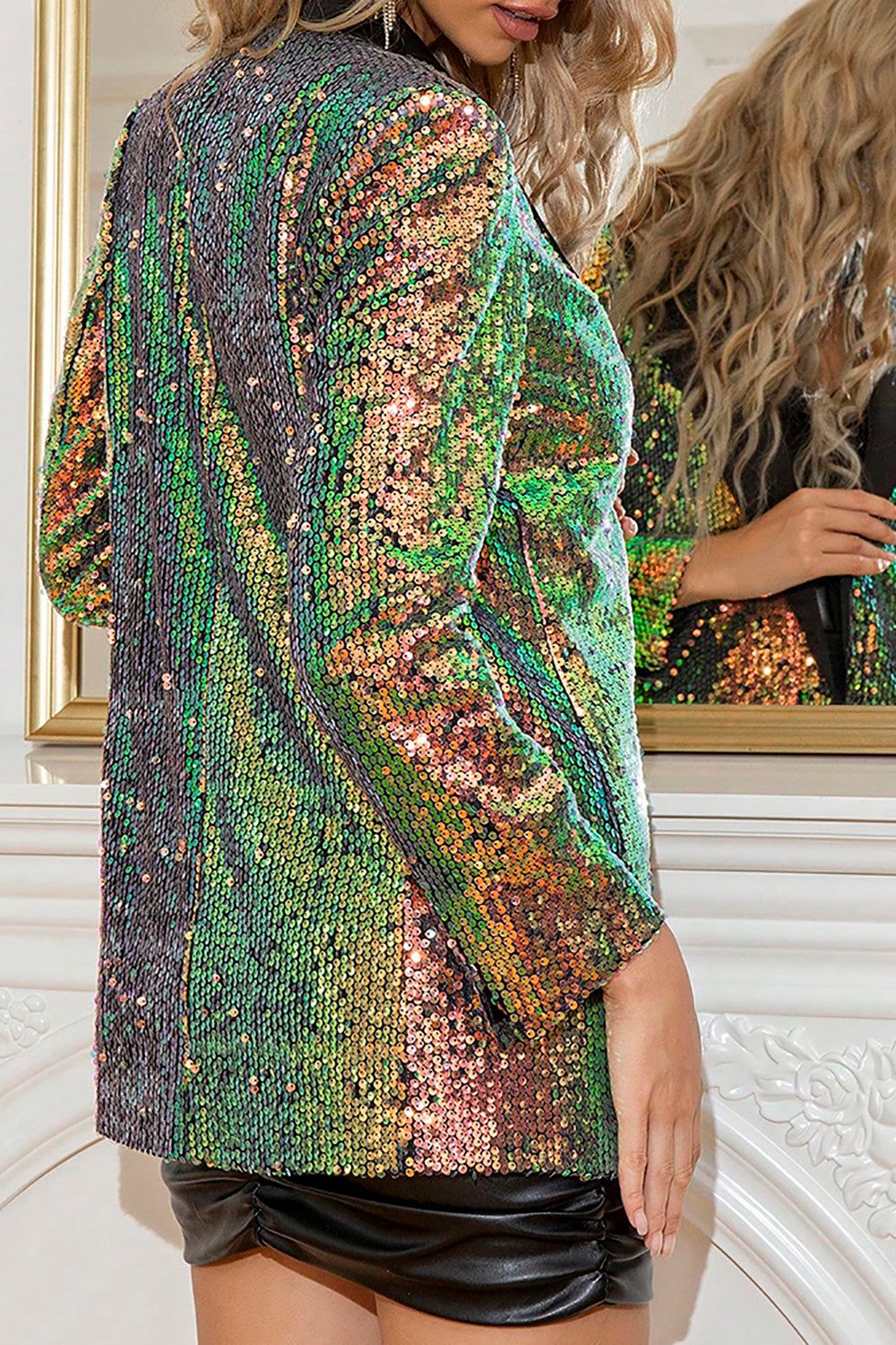 Sparkly Black Golden Sequins Peak Lapel Women Party Blazer sold by Zapaka product image thumbnail 6