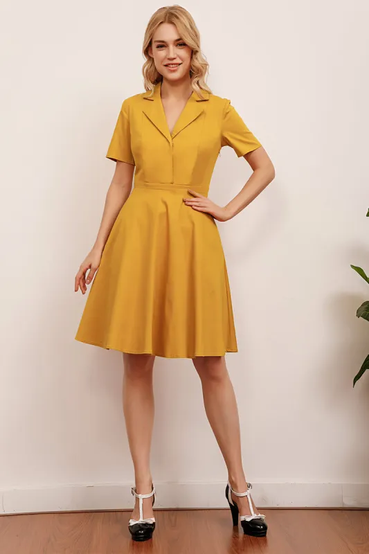 Lapel Yellow 1950s Dress sold by Zapaka