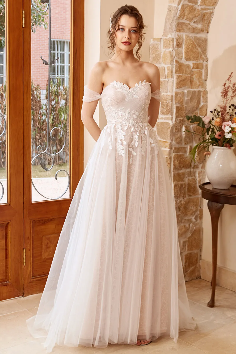 Elegant A Line Halter White Long Wedding Dress with Appliques sold by Zapaka product image thumbnail 4