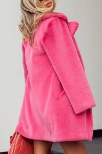 Fuchsia Lapel Neck Long Faux Fur Women Coat with Belt sold by Zapaka
