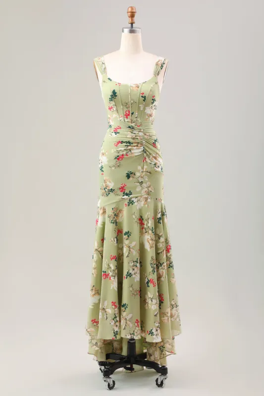Green Large Flower Mermaid Corset Wedding Guest Dress sold by Zapaka