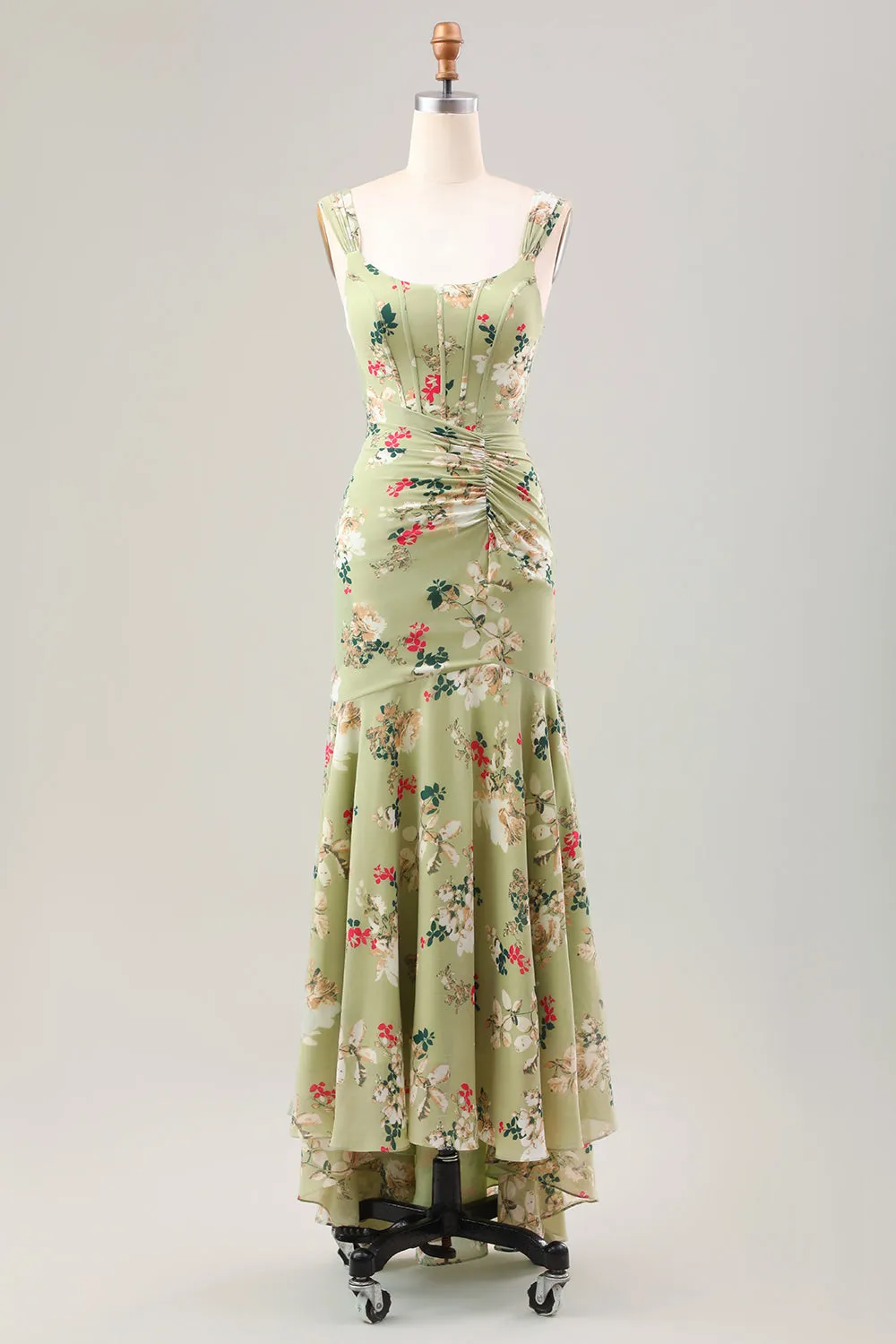Green Large Flower Mermaid Corset Wedding Guest Dress sold by Zapaka