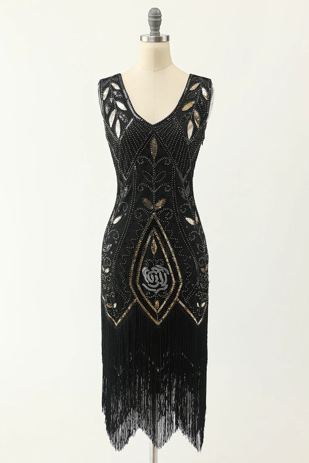 Sequins V-neck Glitter Fringe 1920s Dress sold by Zapaka