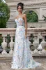 White Blue Flower A Line Sweetheart Corset Long Prom Dress with Slit sold by Zapaka