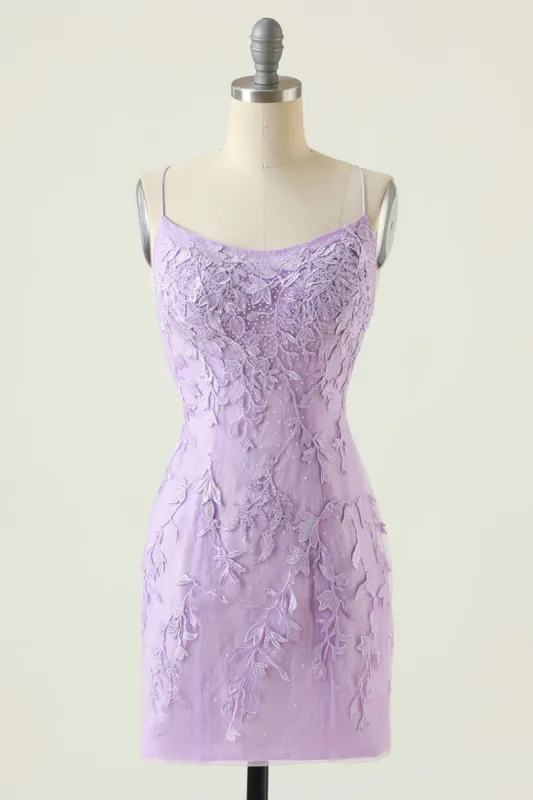 Purple Backless Bodycon Homecoming Dress With Appliques sold by Zapaka