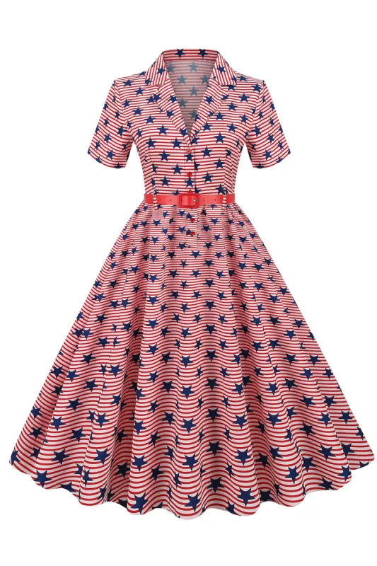 American Flag Stars Print Vintage Dress sold by Zapaka