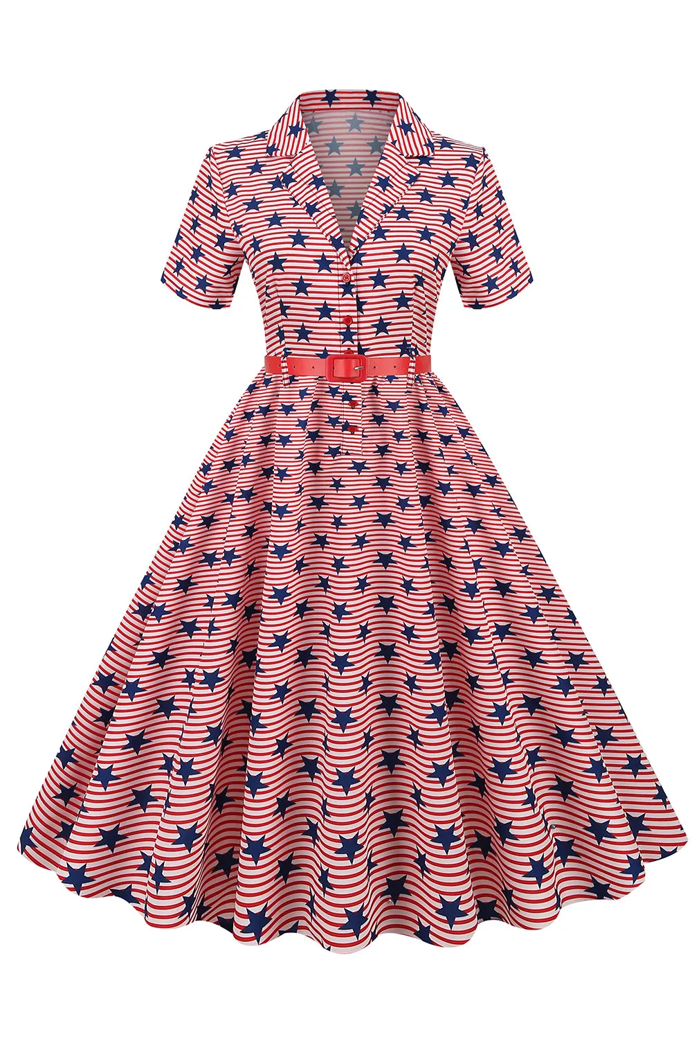 American Flag Stars Print Vintage Dress sold by Zapaka