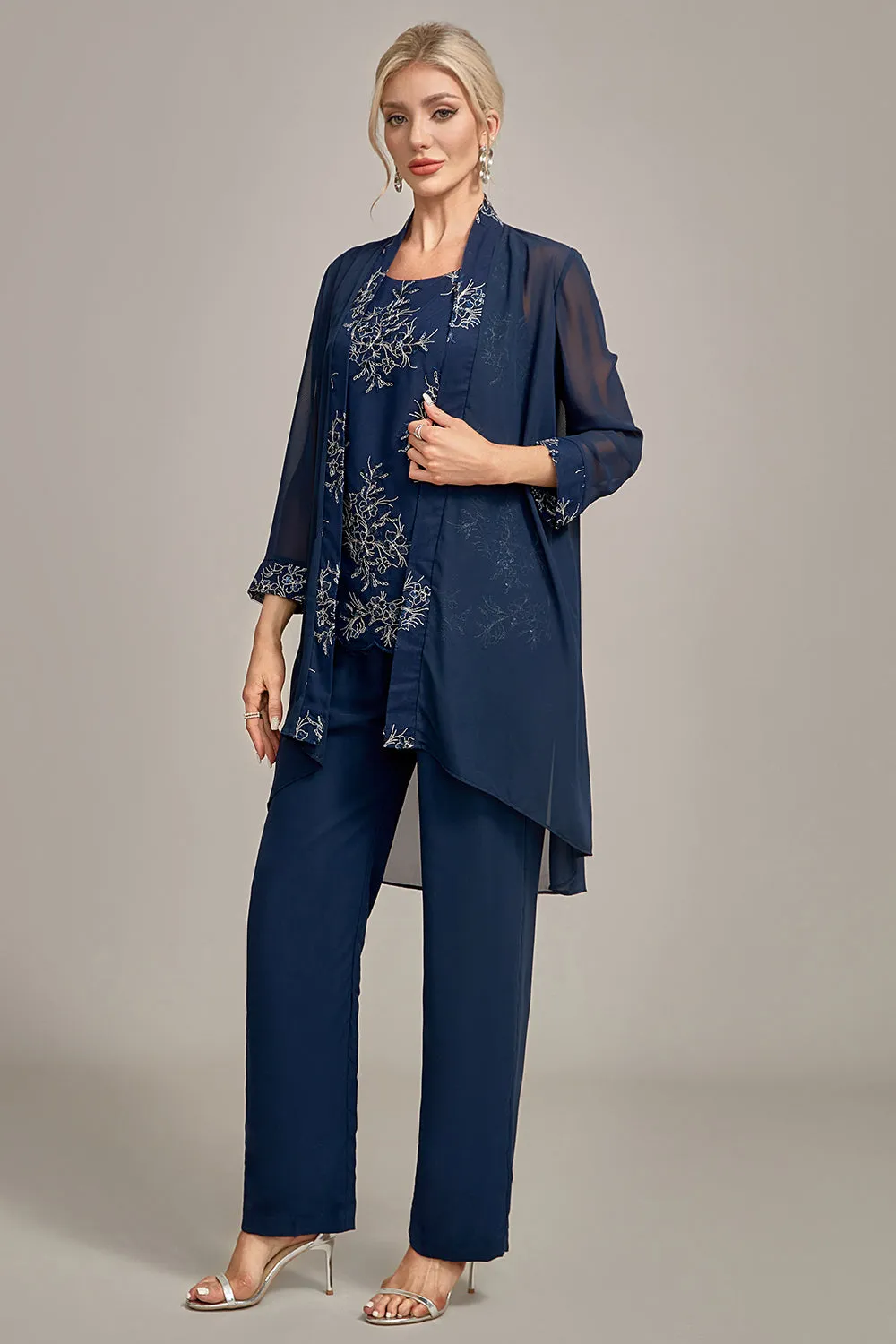 Navy 3 Piece Mother of the Bride Pant Suits with Appliques sold by Zapaka product image thumbnail 5