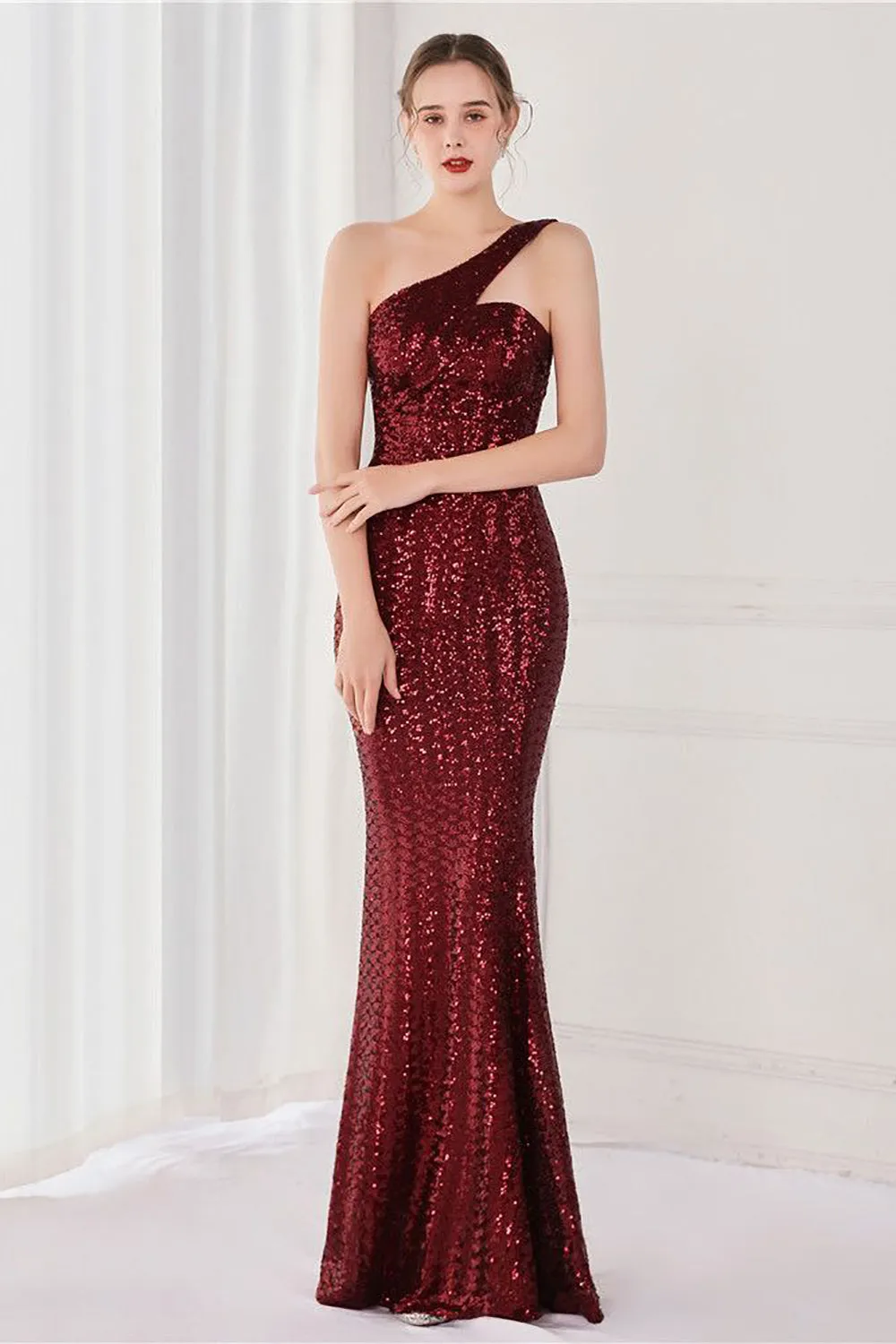 Colorful One Shoulder Sequined Mermaid Evening Dress sold by Zapaka product image thumbnail 5