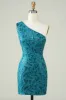 Blue One Shoulder Tight Homecoming Dress with Back Hollow-out sold by Zapaka