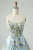 Elegant Blue Flower A Line Corset Short Homecoming Dress with Embroidery sold by Zapaka