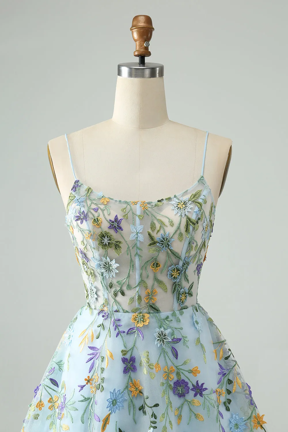 Elegant Blue Flower A Line Corset Short Homecoming Dress with Embroidery sold by Zapaka product image thumbnail 4