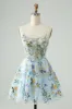 Elegant Blue Flower A Line Corset Short Homecoming Dress with Embroidery sold by Zapaka