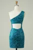 Blue One Shoulder Tight Homecoming Dress with Back Hollow-out sold by Zapaka