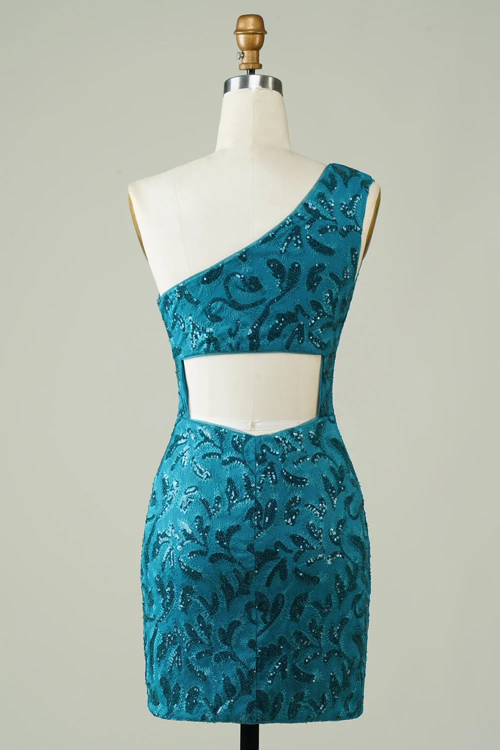 Blue One Shoulder Tight Homecoming Dress with Back Hollow-out sold by Zapaka product image thumbnail 2