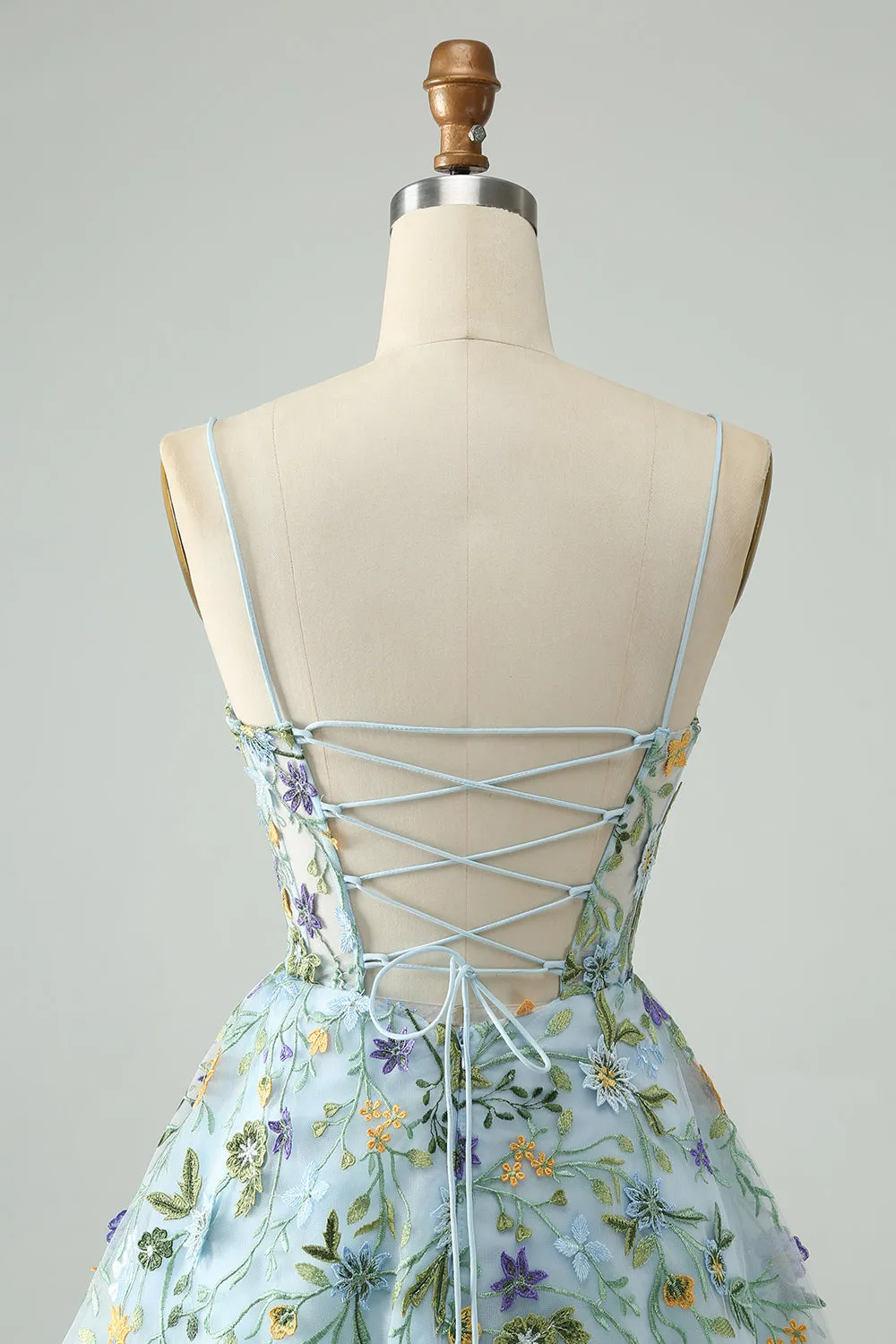 Elegant Blue Flower A Line Corset Short Homecoming Dress with Embroidery sold by Zapaka product image thumbnail 5