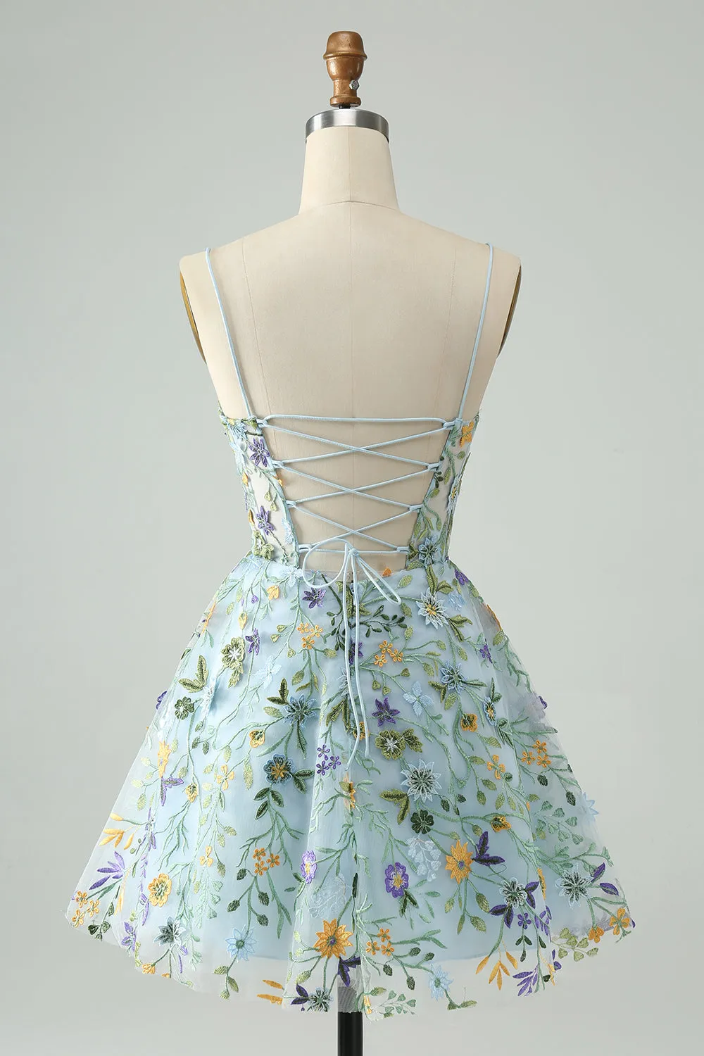 Elegant Blue Flower A Line Corset Short Homecoming Dress with Embroidery sold by Zapaka product image thumbnail 2