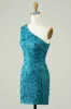 Blue One Shoulder Tight Homecoming Dress with Back Hollow-out sold by Zapaka