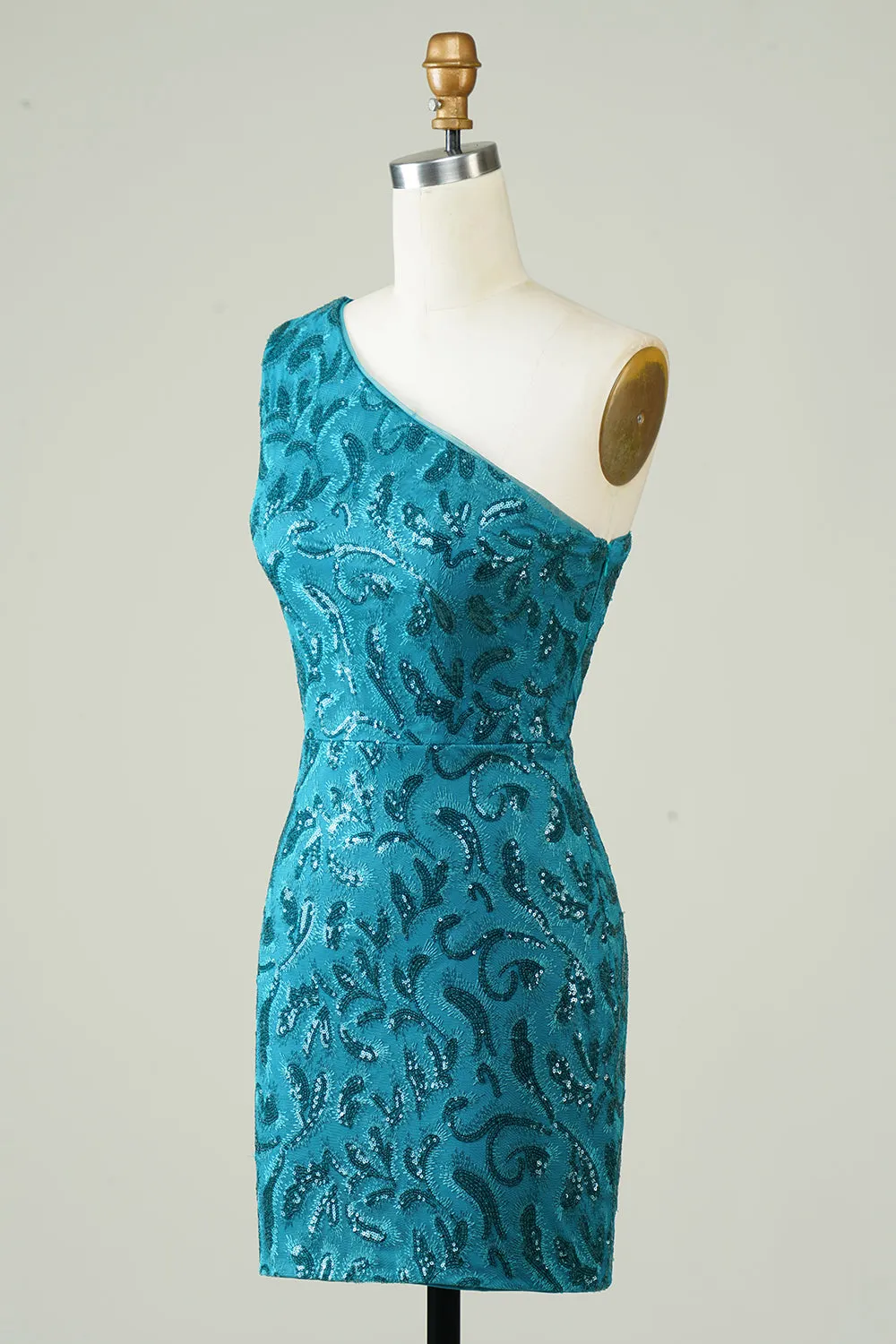 Blue One Shoulder Tight Homecoming Dress with Back Hollow-out sold by Zapaka product image thumbnail 3