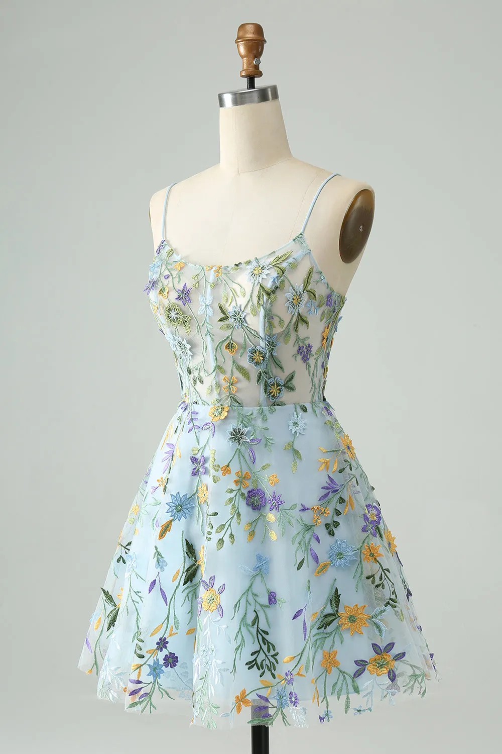 Elegant Blue Flower A Line Corset Short Homecoming Dress with Embroidery sold by Zapaka product image thumbnail 3