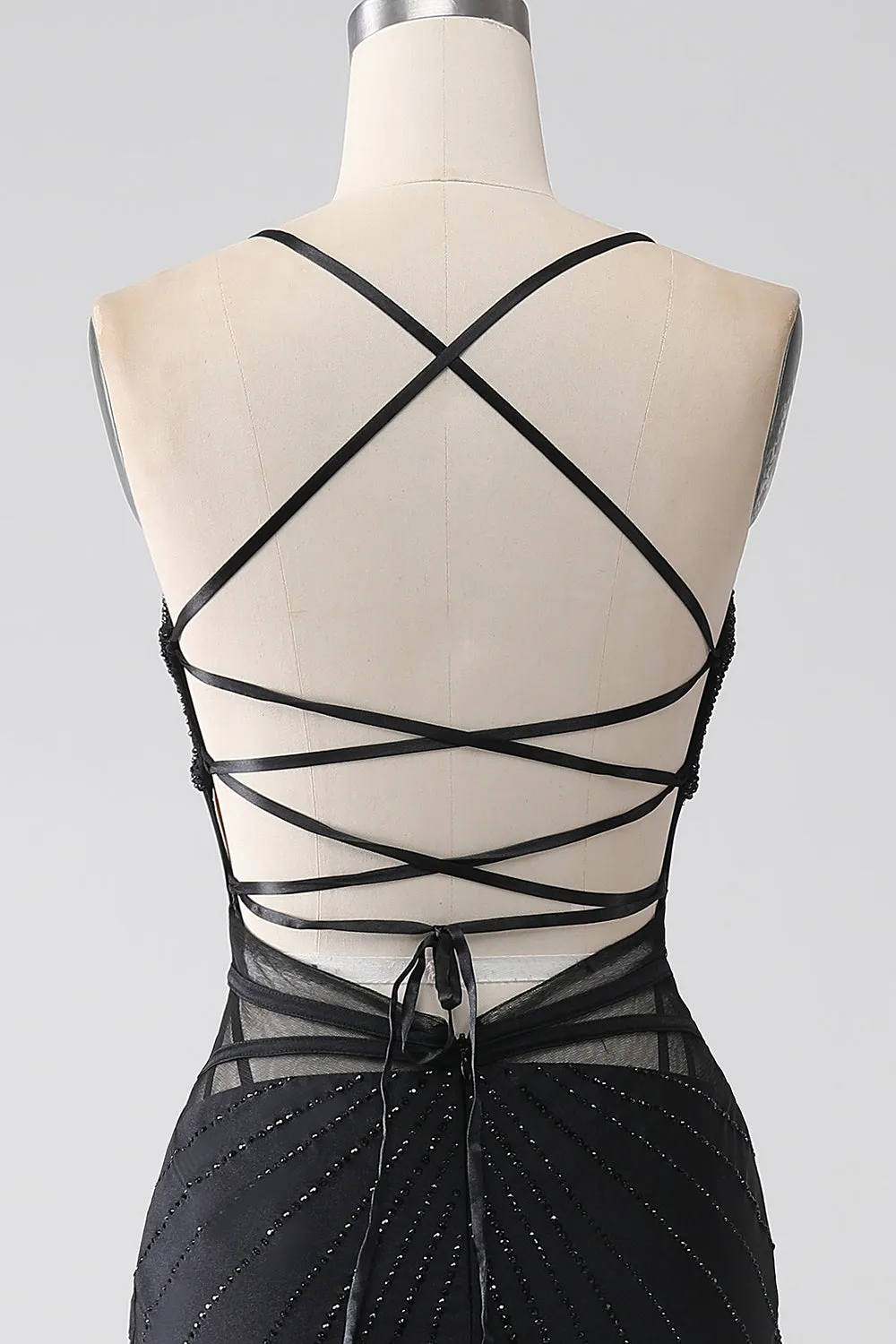 Mermaid Black Spaghetti Straps Long Prom Dress with Slit sold by Zapaka product image thumbnail 5